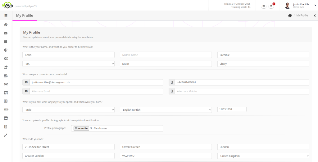 My Profile screenshot