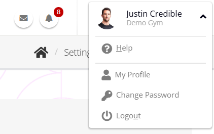 Screenshot of the GymOS My Profile menu