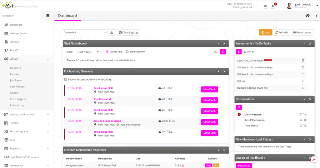 Screenshot of the GymOS primary navigation