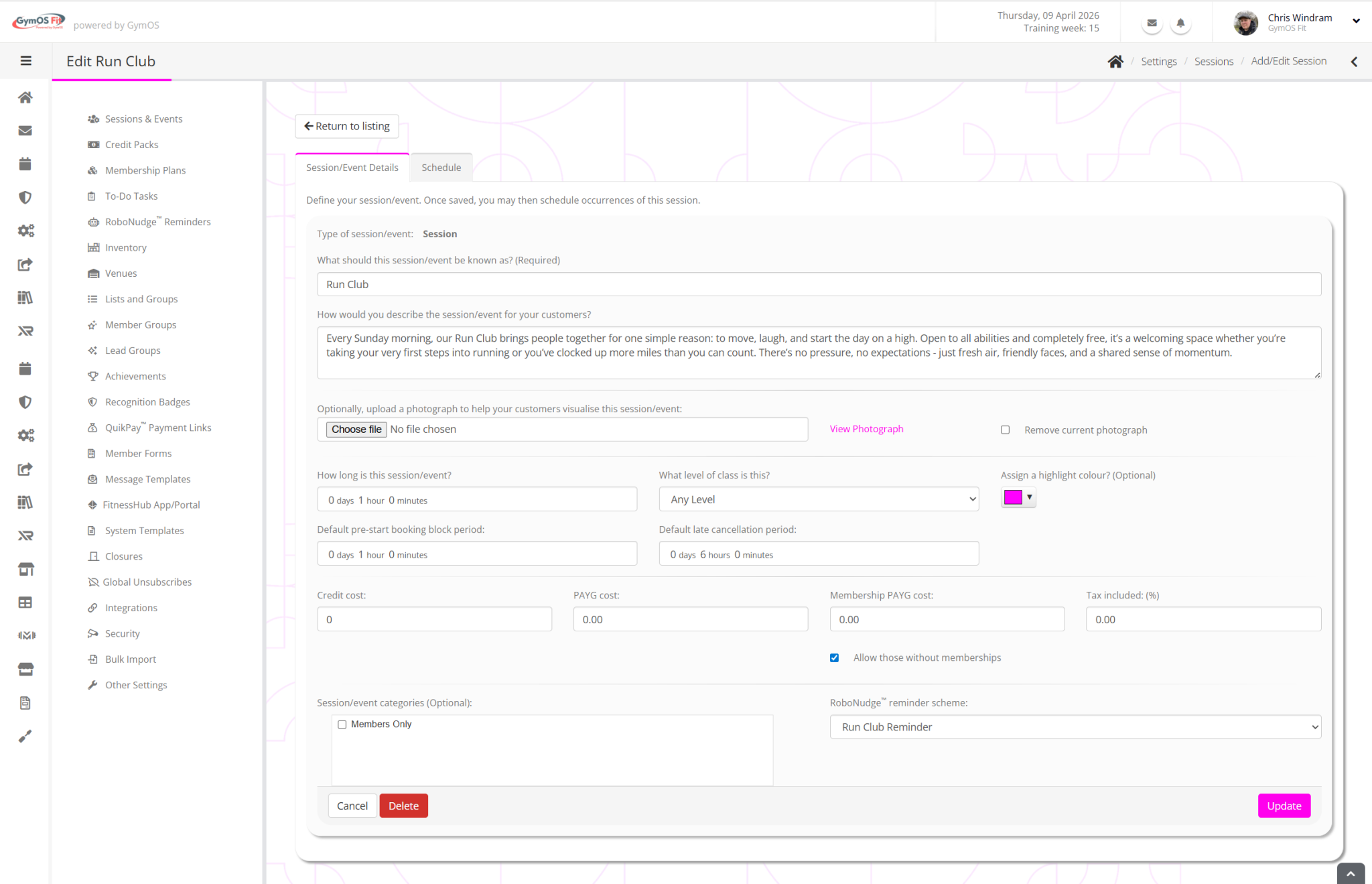 Creating a new session type – GymOS Support Centre